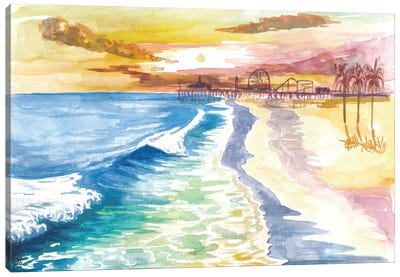 Santa Monica Pier In Golden Californian Sun Canvas Art Print - Markus & Martina Bleichner