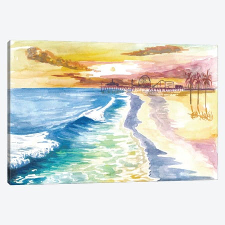 Santa Monica Pier In Golden Californian Sun Canvas Print #MMB524} by Markus & Martina Bleichner Art Print