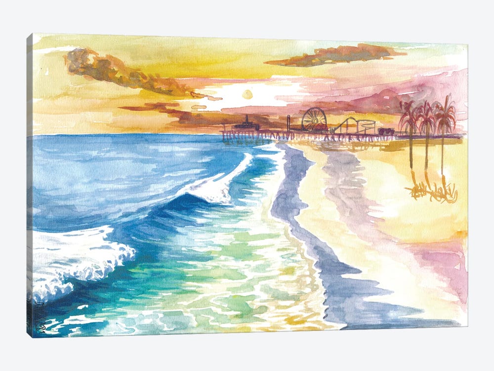 Santa Monica Pier In Golden Californian Sun by Markus & Martina Bleichner 1-piece Canvas Print
