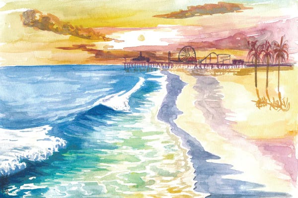 Markus & Martina Bleichner: Santa Monica Pier In Golden Californian Sun by Markus & Martina Bleichner