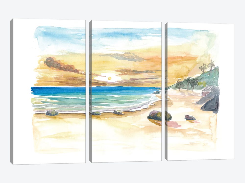 Romantic Secluded Mustique Caribbean Beach by Markus & Martina Bleichner 3-piece Canvas Art