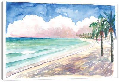 Sunny Caribbean Beach Days In Barbados Miami Beach Canvas Art Print - Tropical Beach Art