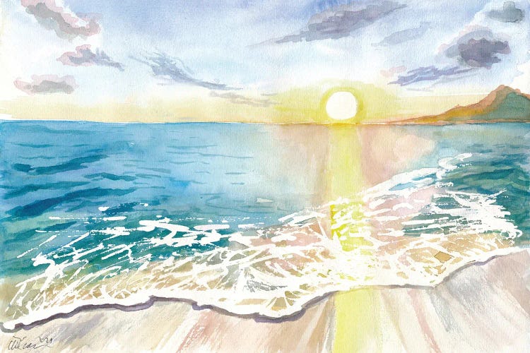 Beach Sunset With Martinique View And Caribbean Waves by Markus & Martina Bleichner wall art