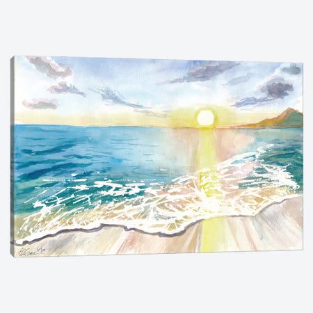 Beach Sunset With Martinique View And Caribbean Waves Canvas Print #MMB531} by Markus & Martina Bleichner Canvas Print