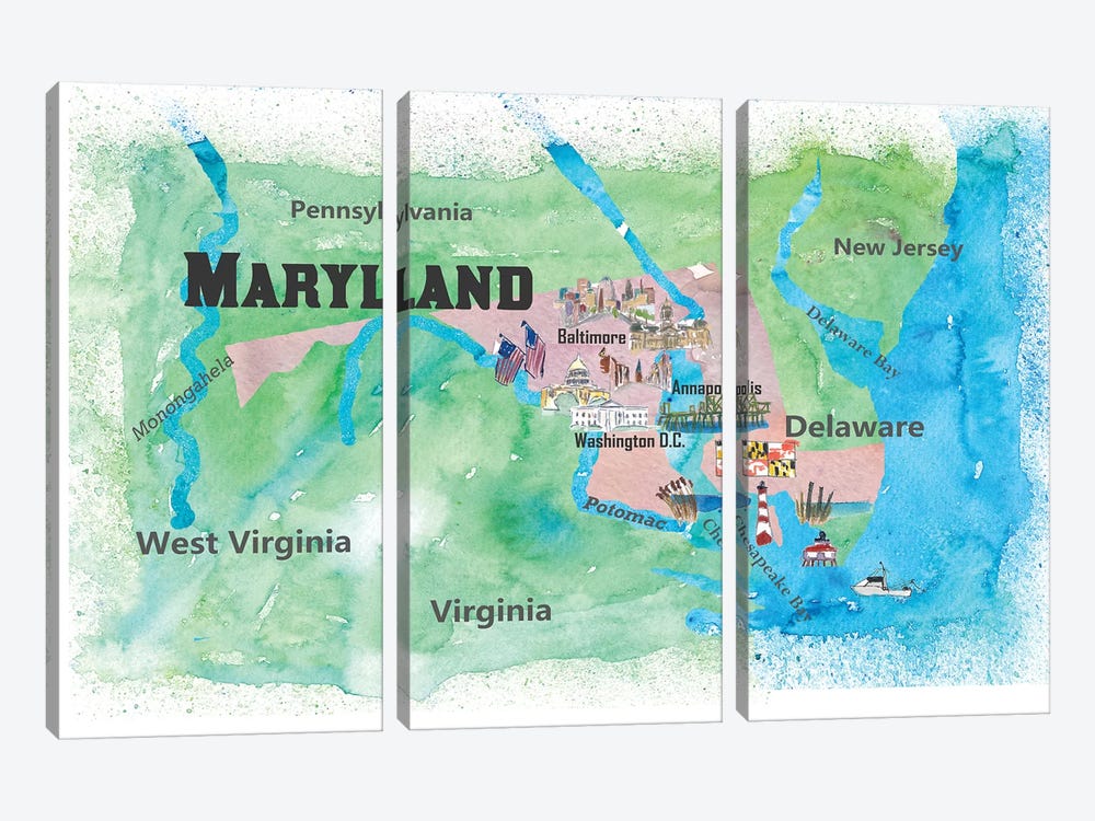 USA, Maryland Travel Poster by Markus & Martina Bleichner 3-piece Canvas Art Print