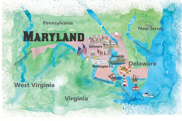 Maryland: USA, Maryland Travel Poster by Markus & Martina Bleichner