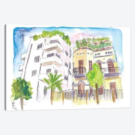 Neve Tzedek Tel Aviv Old Houses And Bauhaus Street Canvas Print #MMB540} by Markus & Martina Bleichner Canvas Artwork