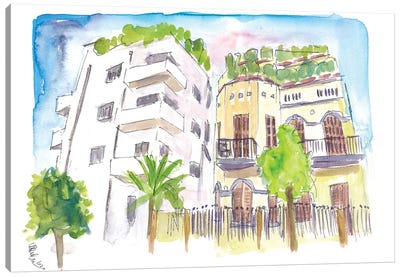 Neve Tzedek Tel Aviv Old Houses And Bauhaus Street Canvas Art Print - Israel Art