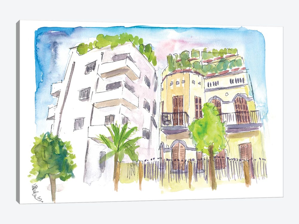 Neve Tzedek Tel Aviv Old Houses And Bauhaus Street by Markus & Martina Bleichner 1-piece Art Print