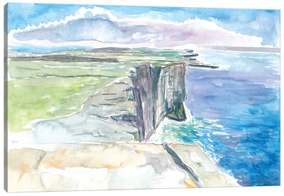 Inishmore Cliffs With Dun Aonghasa Fort Aran Islands Ireland Canvas Art Print - Ireland Art