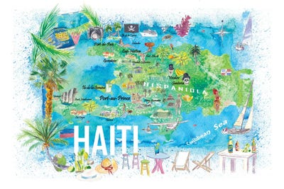Haiti Illustrated Travel Map With Roads And Highlights by Markus & Martina Bleichner canvas print