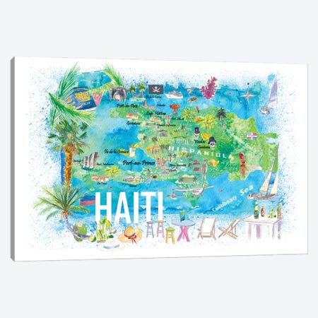 Haiti Illustrated Travel Map With Roads And Highlights Canvas Print #MMB545} by Markus & Martina Bleichner Canvas Art Print