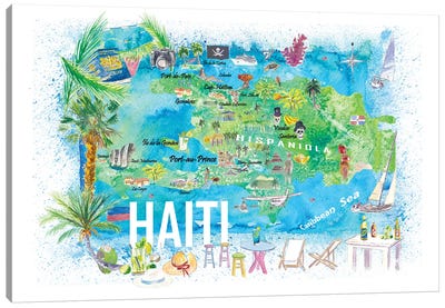 Haiti Illustrated Travel Map With Roads And Highlights Canvas Art Print - Haiti