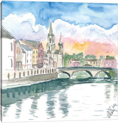Cork Cityview With River Lee And Bridge Canvas Art Print - Ireland Art