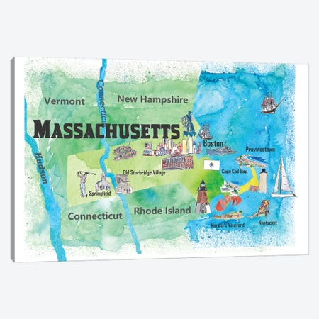 USA, Massachusetts Travel Poster Canvas Print #MMB54} by Markus & Martina Bleichner Canvas Art Print