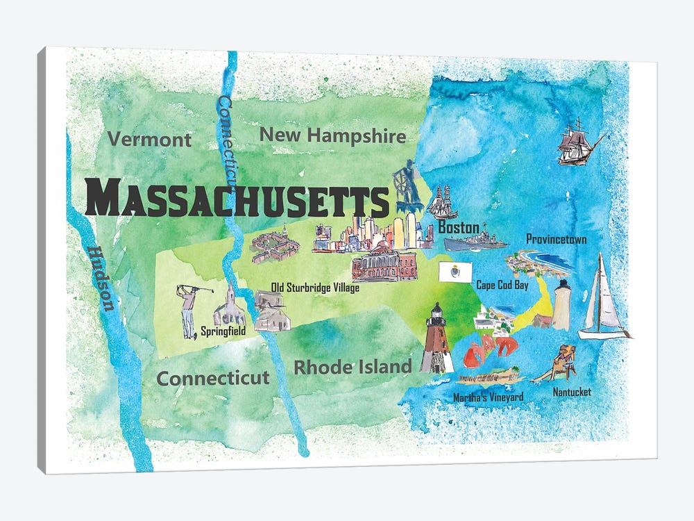 USA, Massachusetts Travel Poster by Markus & Martina Bleichner 1-piece Canvas Artwork
