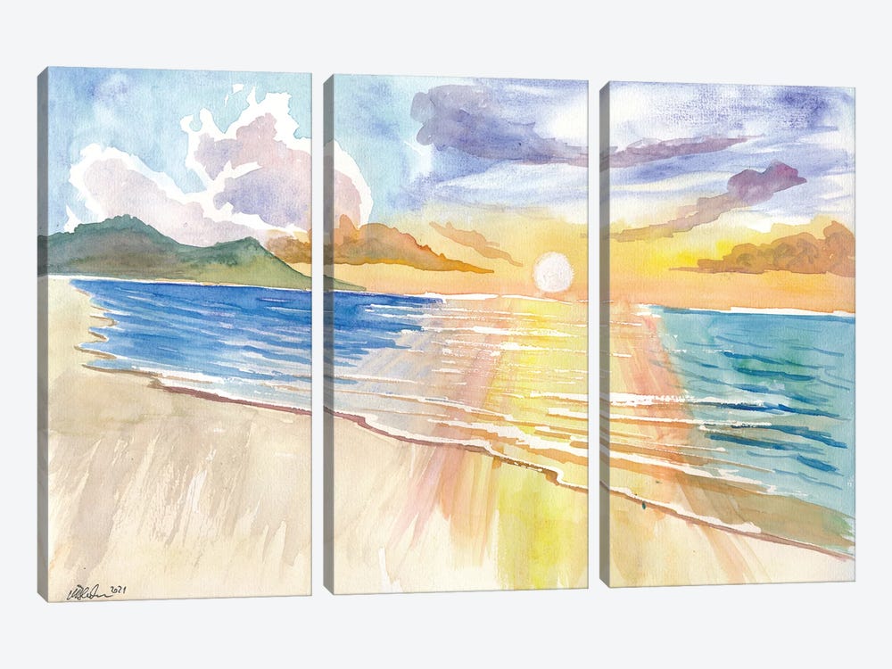 Maui Hawaii Lonely Beach Scene With Sunset by Markus & Martina Bleichner 3-piece Canvas Artwork