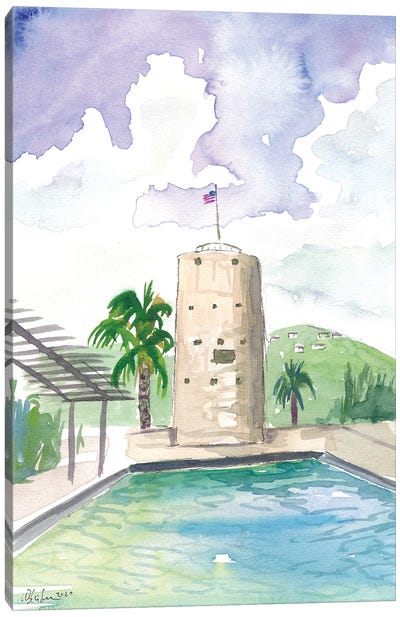 Charlotte Amalie St Thomas Scene With Blackbeard Tower Canvas Art Print - US Virgin Islands