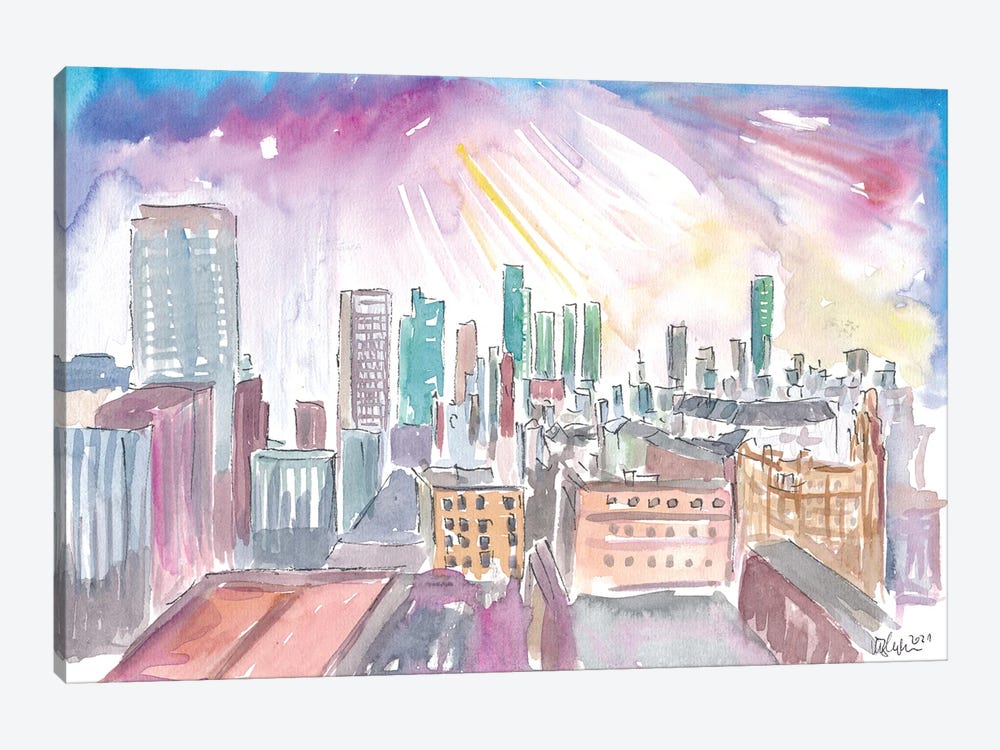 Manchester England Skyline With Sunset by Markus & Martina Bleichner 1-piece Canvas Art