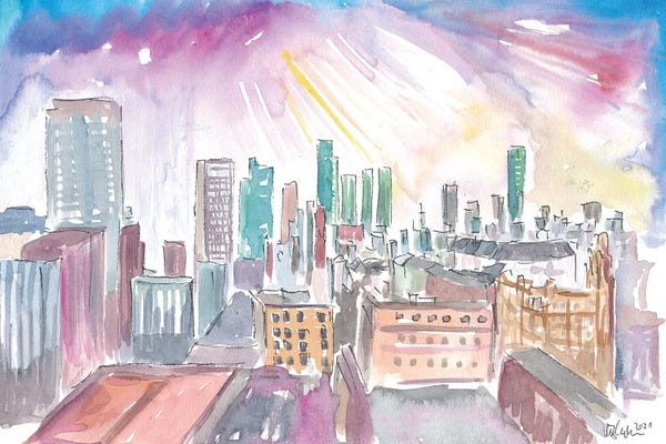 Manchester England Skyline With Sunset