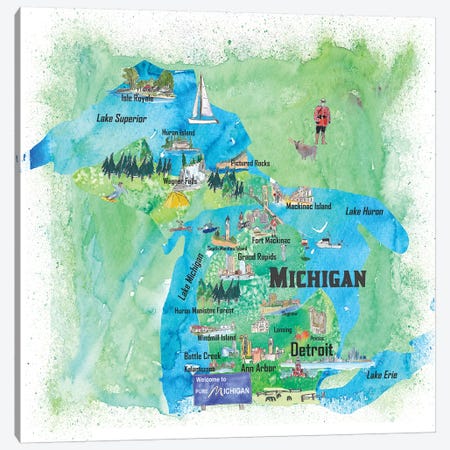USA, Michigan Illustrated Travel Poster Canvas Print #MMB55} by Markus & Martina Bleichner Art Print