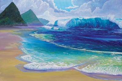 Saint Lucia Tropical Beach Scene Giant Wave And Pitons Mountains by Markus & Martina Bleichner art print