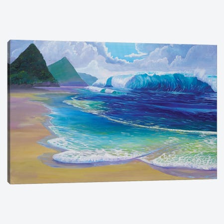 Saint Lucia Tropical Beach Scene Giant Wave And Pitons Mountains Canvas Print #MMB560} by Markus & Martina Bleichner Canvas Artwork
