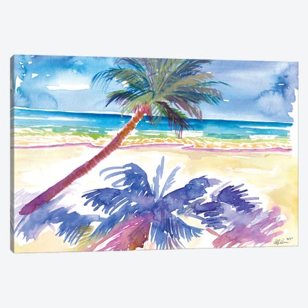 Palm Shadow Under Caribbean Sun With Beach And Sea Canvas Print #MMB561} by Markus & Martina Bleichner Canvas Artwork