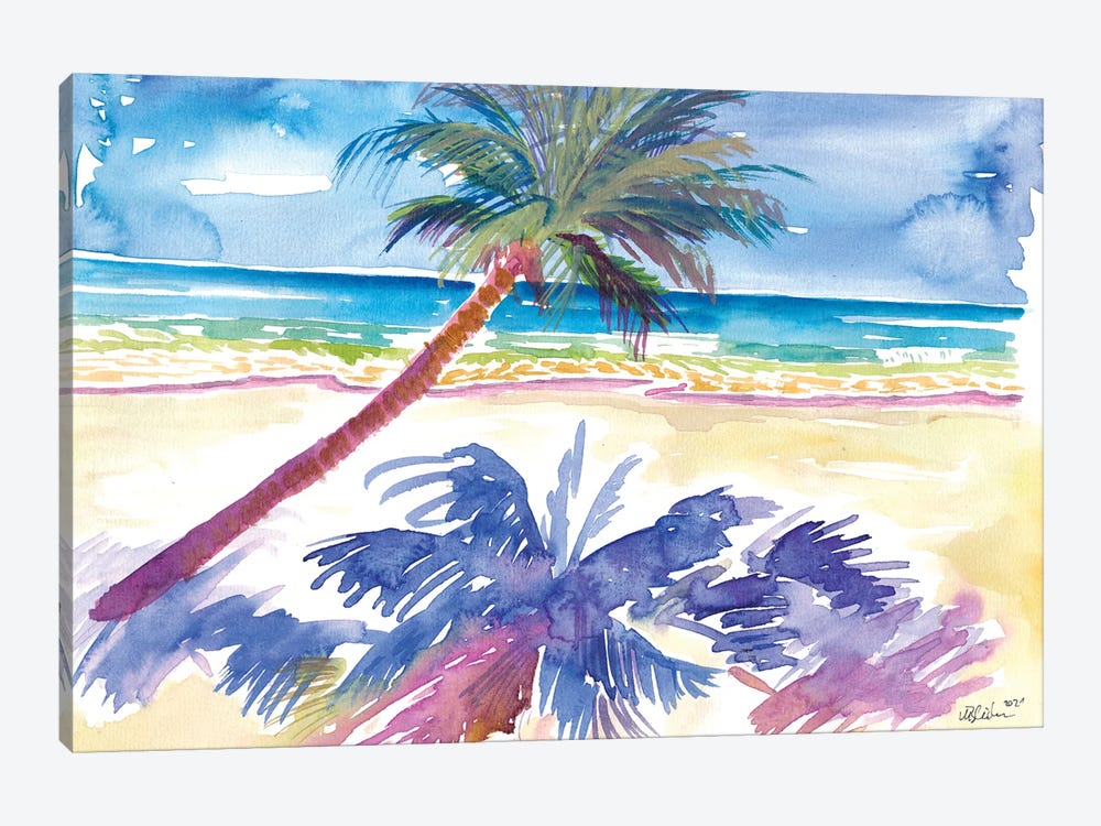 Palm Shadow Under Caribbean Sun With Beach And Sea by Markus & Martina Bleichner 1-piece Canvas Art