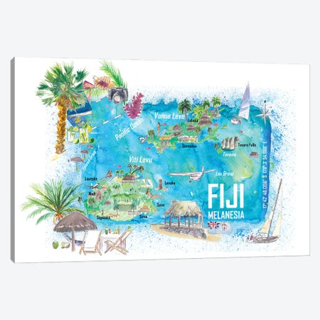Fiji Illustrated Island Travel Map With Roads And Highlights Canvas Print #MMB562} by Markus & Martina Bleichner Canvas Wall Art