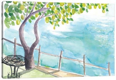 View Of Amalfi Coast With Lemon Tree Garden Canvas Art Print - Mediterranean Décor