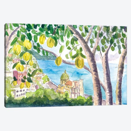 Amalfi Coast Seaview With Fresh Limes On Tree Canvas Print #MMB565} by Markus & Martina Bleichner Canvas Art Print
