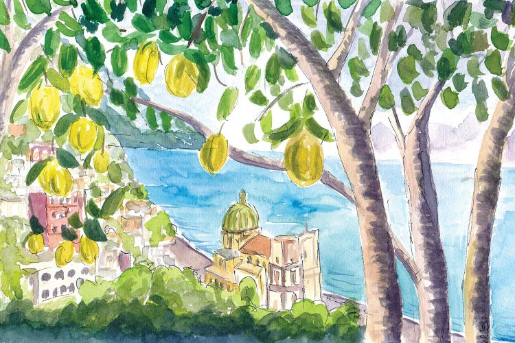 Amalfi Coast Seaview With Fresh Limes On Tree