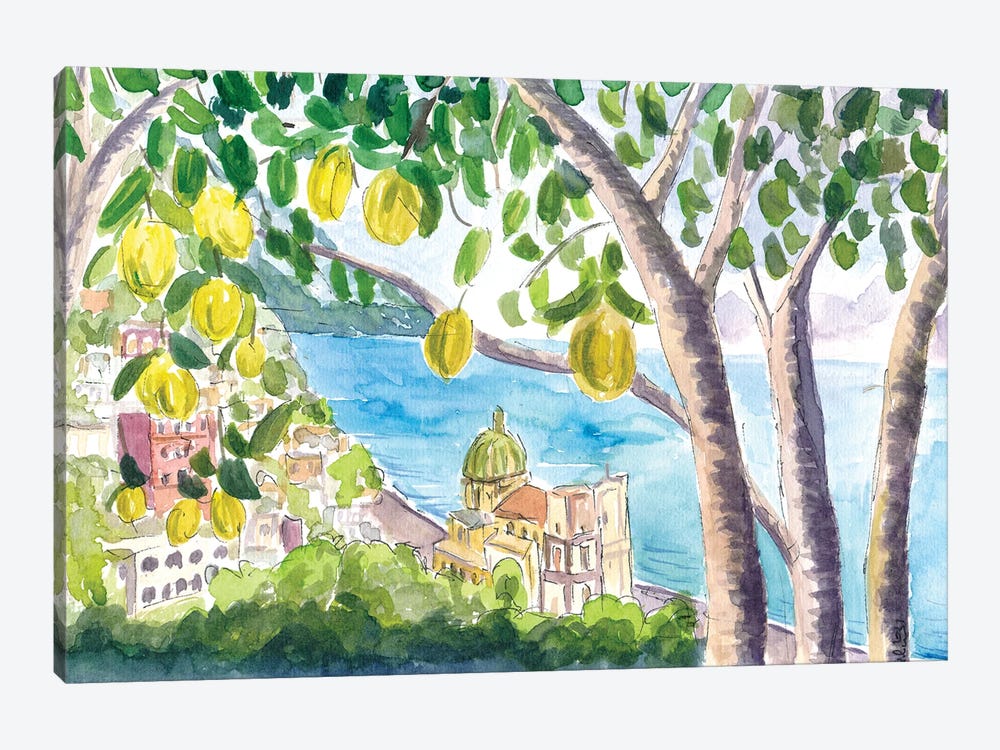 Amalfi Coast Seaview With Fresh Limes On Tree by Markus & Martina Bleichner 1-piece Canvas Artwork