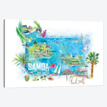 Samoa Illustrated Island Travel Map With Roads And Highlights Canvas Print #MMB566} by Markus & Martina Bleichner Canvas Art Print