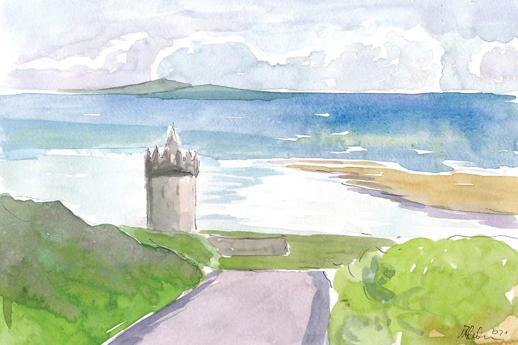 Seaview Of Doonagore Castle With Aran Islands