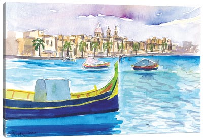 Marsaxlokk Picturesque fishing Village Scene In Malta Canvas Art Print - Malta
