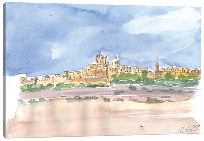 Mdina Malta View Of City On Hill Canvas Art Print - Malta