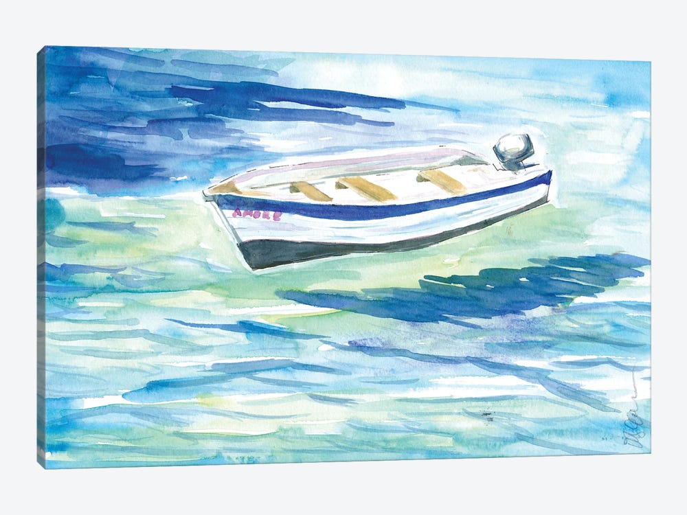Lonely Boat In Turquoise Waters by Markus & Martina Bleichner 1-piece Art Print