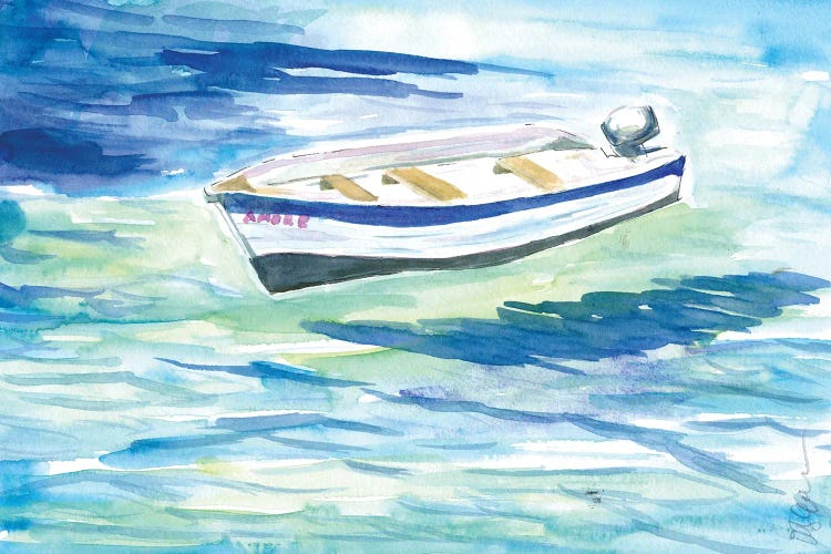 Lonely Boat In Turquoise Waters by Markus & Martina Bleichner wall art
