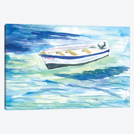 Lonely Boat In Turquoise Waters Canvas Print #MMB575} by Markus & Martina Bleichner Canvas Art