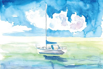 Sailboat In Caribbean Turquoise Waters by Markus & Martina Bleichner canvas print