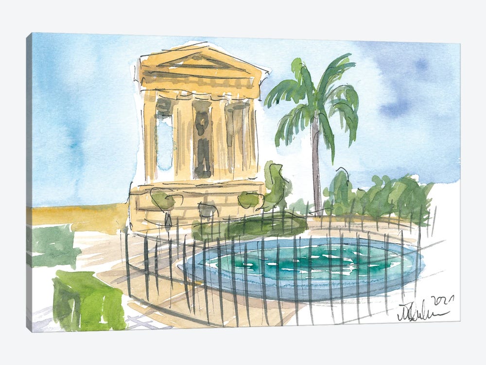 Valletta Malta Upper Barrakka Gardens With Fountain by Markus & Martina Bleichner 1-piece Canvas Artwork