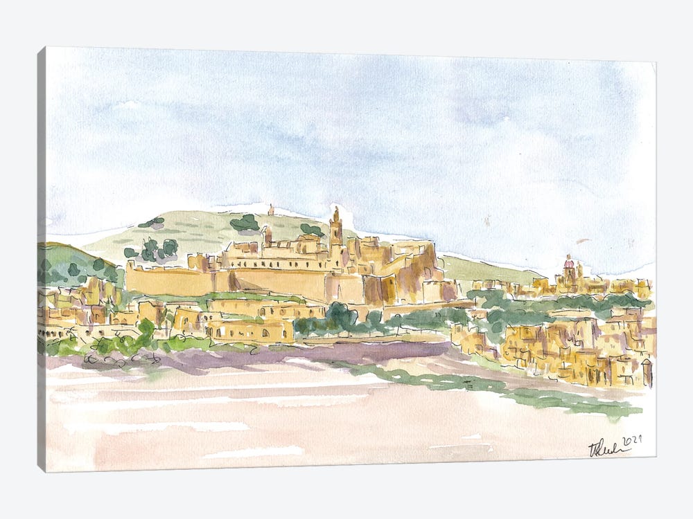 Gozo Ghawdex Malta Victoria Rabat Old Town Skyline And Citadel by Markus & Martina Bleichner 1-piece Canvas Print