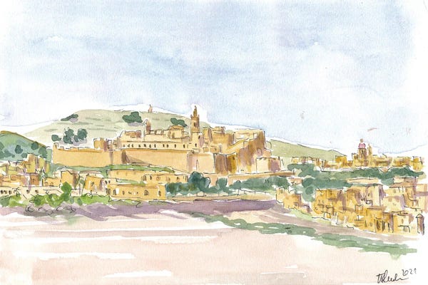 Markus & Martina Bleichner: Gozo Ghawdex Malta Victoria Rabat Old Town Skyline And Citadel by Markus & Martina Bleichner