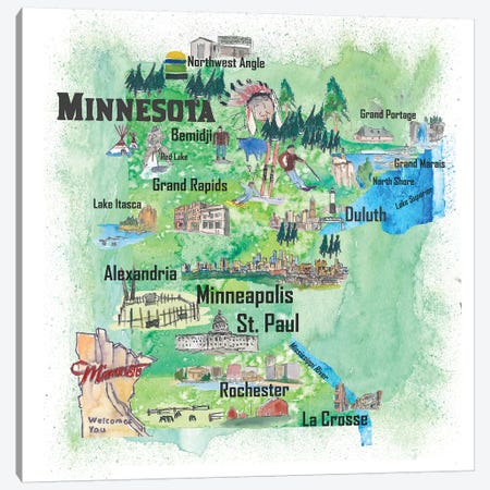USA, Minnesota Illustrated Travel Poster Canvas Print #MMB57} by Markus & Martina Bleichner Canvas Art Print