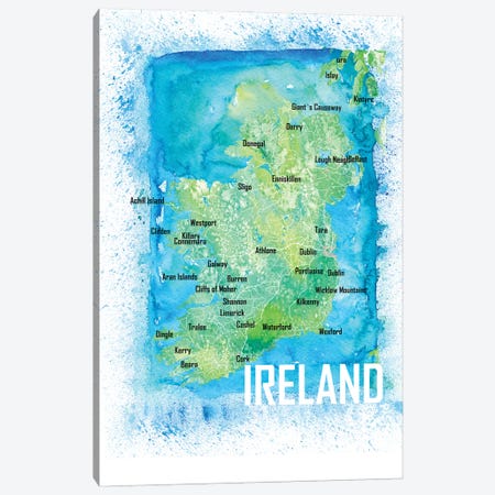 Ireland Watercolor Map With Cities And Roads Canvas Print #MMB581} by Markus & Martina Bleichner Canvas Wall Art