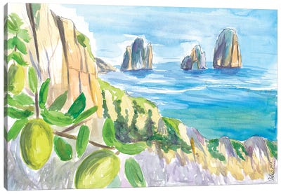 Romantic Italian Dreams With Capri Rocks And Lemon Tree Canvas Art Print - Campania Art