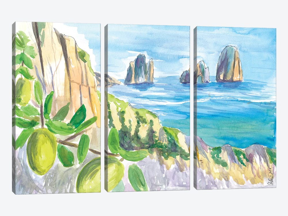 Romantic Italian Dreams With Capri Rocks And Lemon Tree by Markus & Martina Bleichner 3-piece Canvas Art