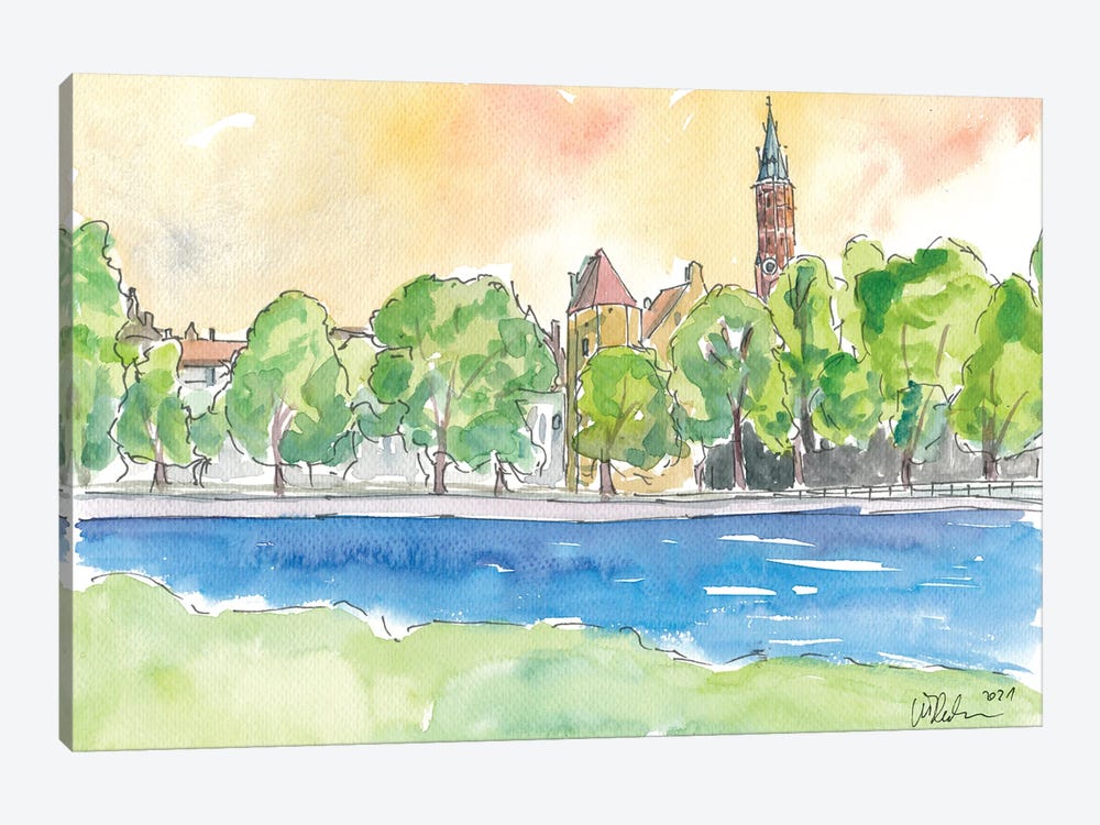 Landshut River View Isar St Martin And Roeckl Tower by Markus & Martina Bleichner 1-piece Canvas Print